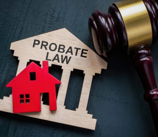 Probate law concept. Gavel and a house model.