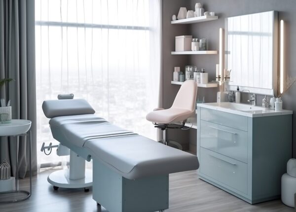 Modern Medical Spa Interior with Cosmetologist Cabinet and Massage Table, generative AI