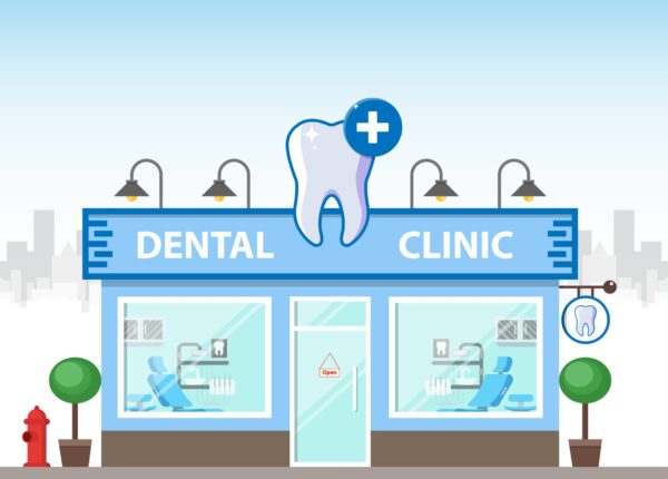 Dental clinic building with background, vector, illustration