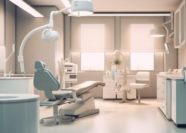 Equipped dental clinic with a modern seat and tools. Dentist specialist concept.