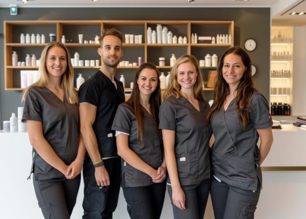 Photography of aesthetic belgium team therapists in beauty center.